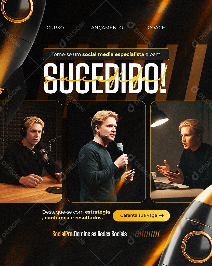Lançamento Curso Sucedido Social Media PSD Editável