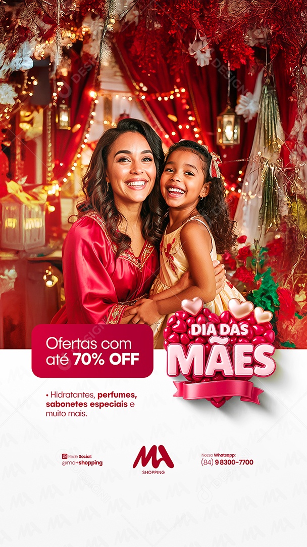Story Dia das Mães Ofertas com Até 70% OFF Social Media PSD Editável