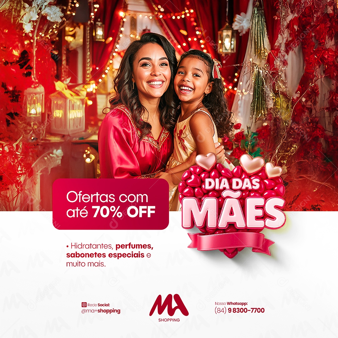 Dia das Mães Ofertas com Até 70% OFF Social Media PSD Editável