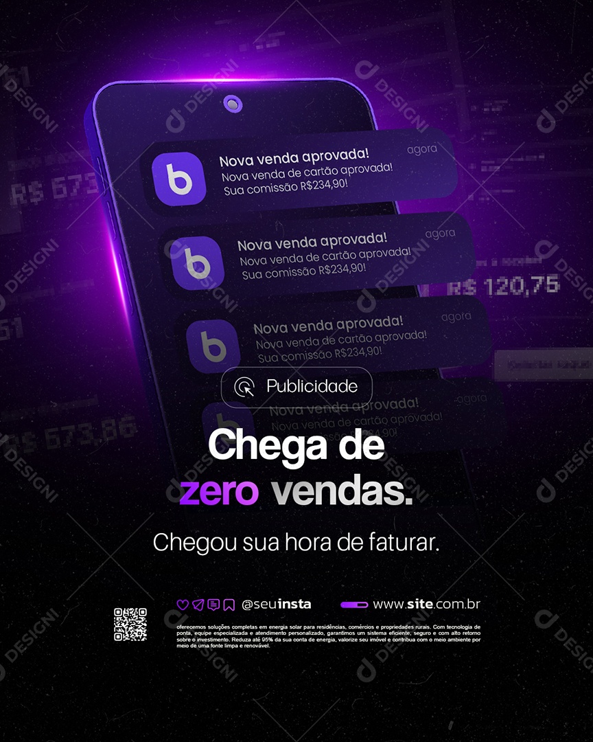 Marketing Digital Chega de Zero Vendas Social Media PSD Editável