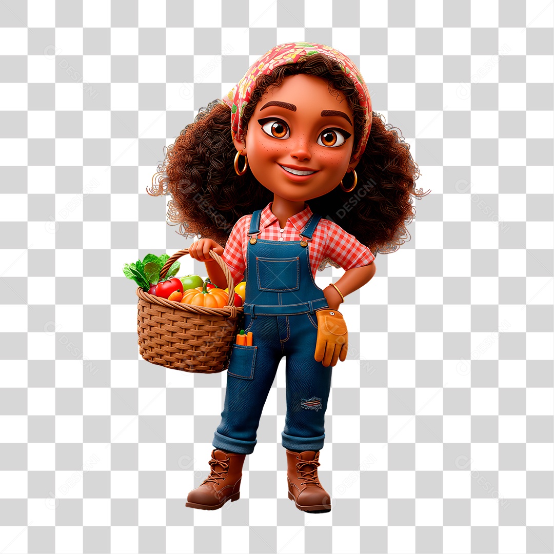 Personagem Mulher com Cesta de Verdura PNG Transparente