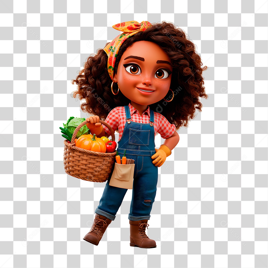 Personagem Mulher com Cesta de Verdura PNG Transparente