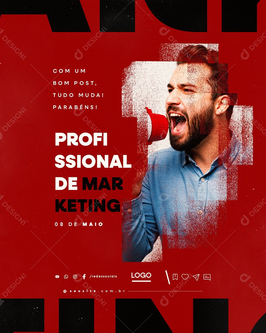 Dia do Profissional de Marketing 08 de Maio Parabéns Social Media PSD Editável