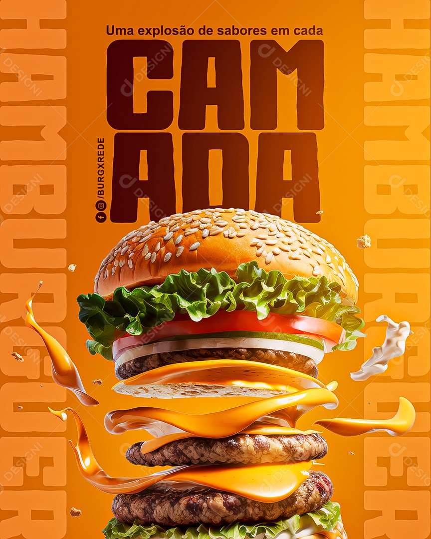 Hamburgueria Hambúrguer Uma Explosão de Sabores Social Media PSD Editável