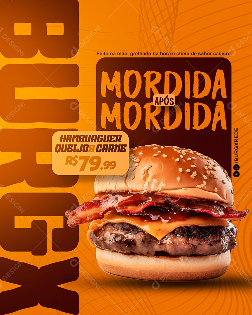 Hamburgueria Hambúrguer Queijo & Carne Social Media PSD Editável