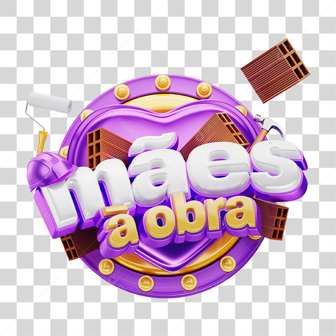 Selo 3D Mães á Obra PNG Transparente