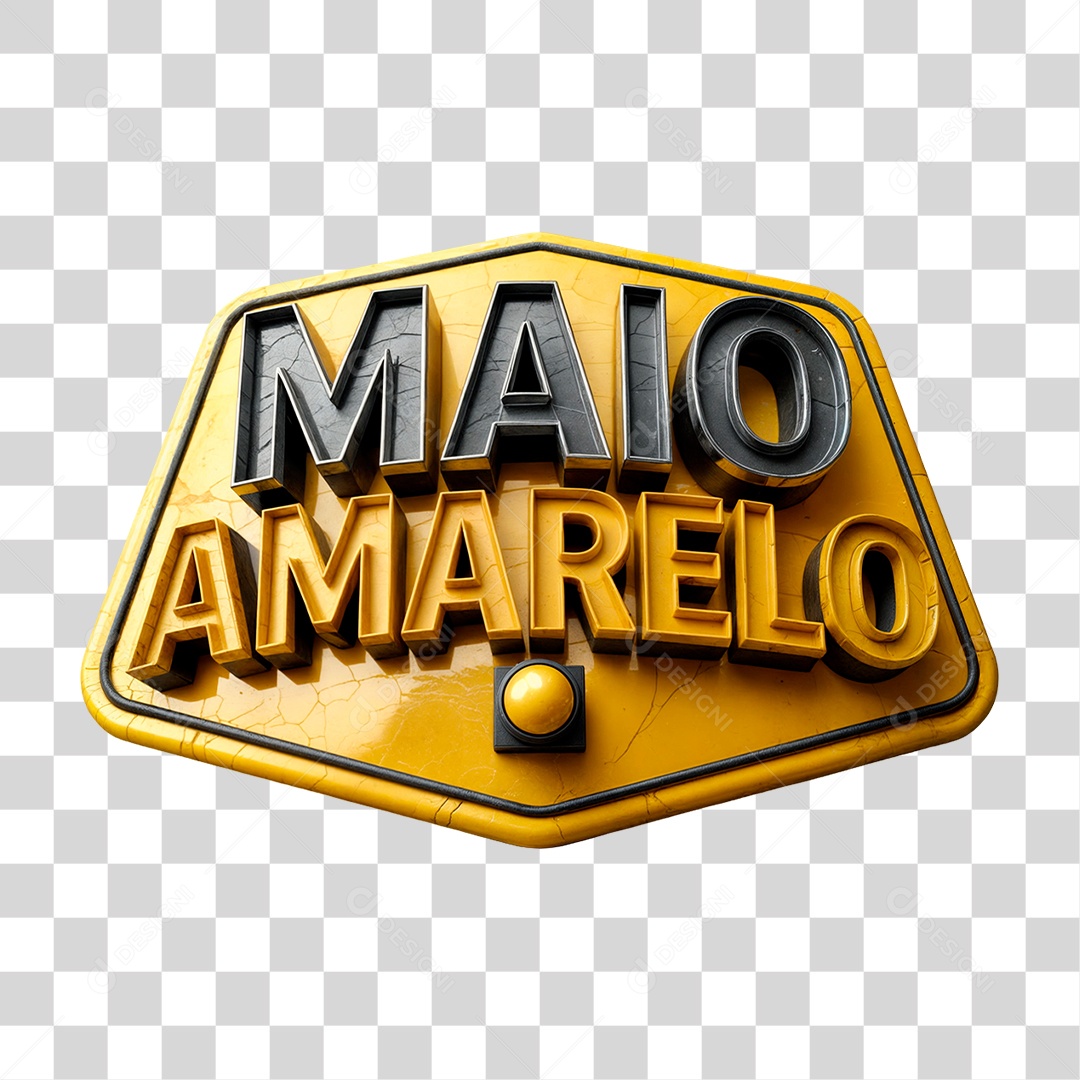 Selo 3D Maio Amarelo PNG Transparente