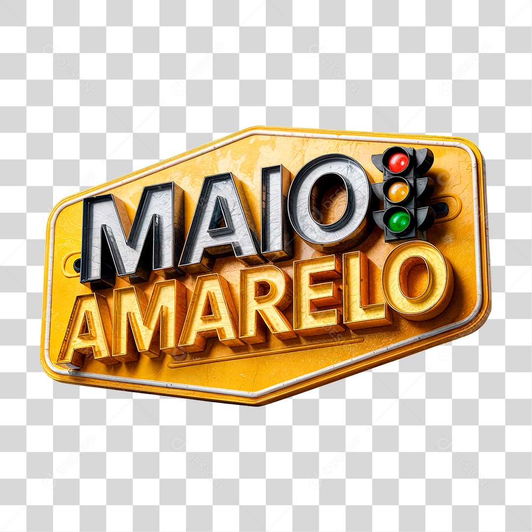 Selo 3D Maio Amarelo PNG Transparente