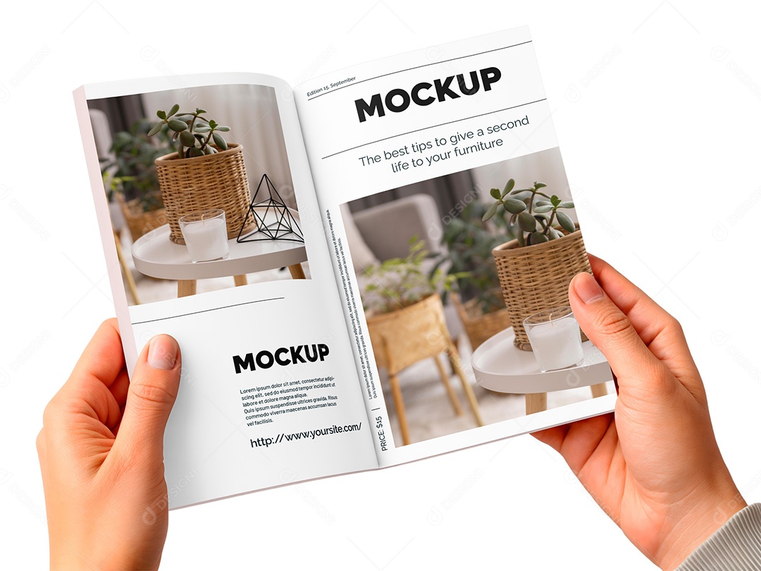 Mulher Segurando uma Revista Mockup PSD Editável