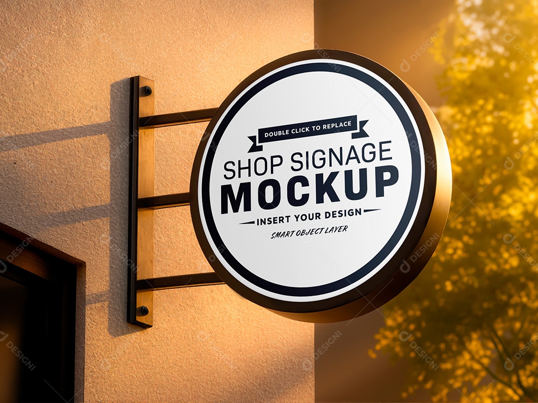 Placa Redonda para Loja Mockup PSD Editável