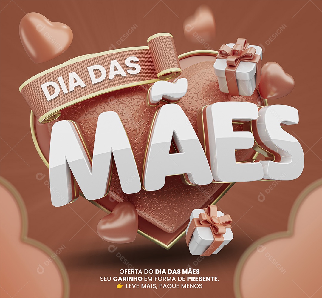 Dia das Mães Selo 3D Branco e Vermelho para Composição PSD