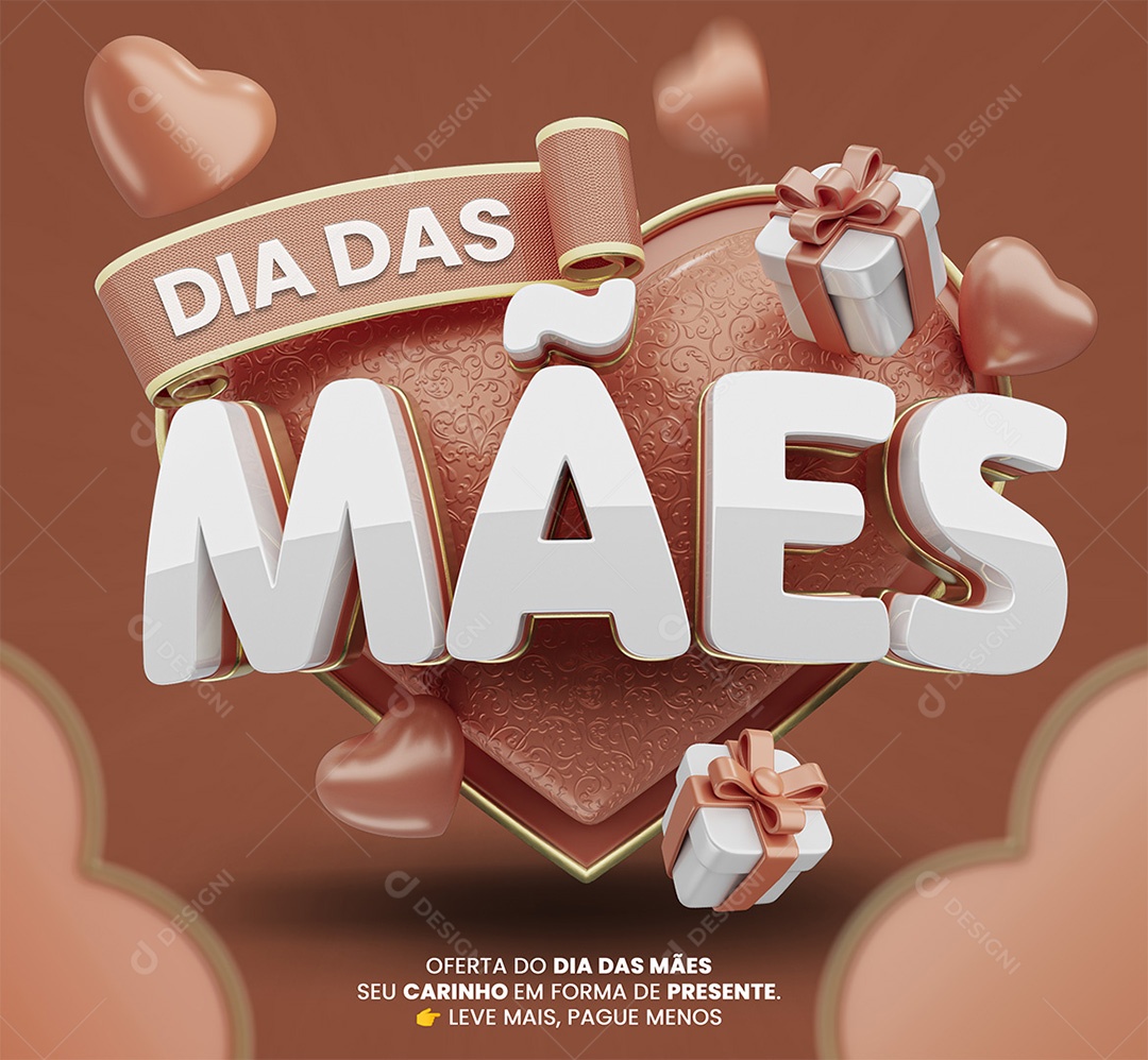 Dia das Mães Selo 3D Branco e Vermelho para Composição PSD