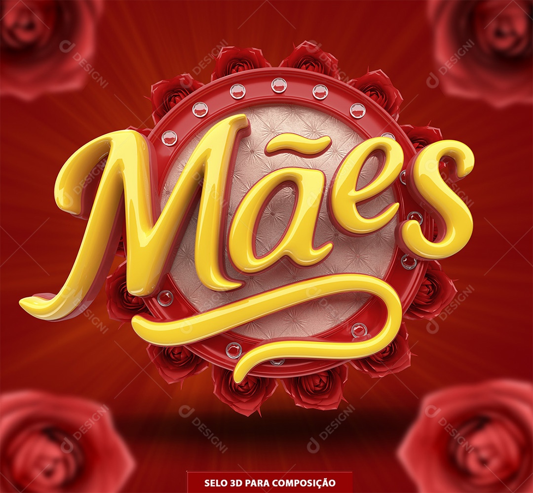 Mães Selo 3D Amarelo e Vermelho para Composição PSD
