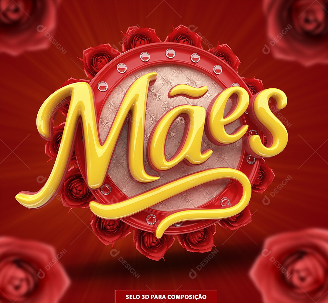 Mães Selo 3D Amarelo e Vermelho para Composição PSD