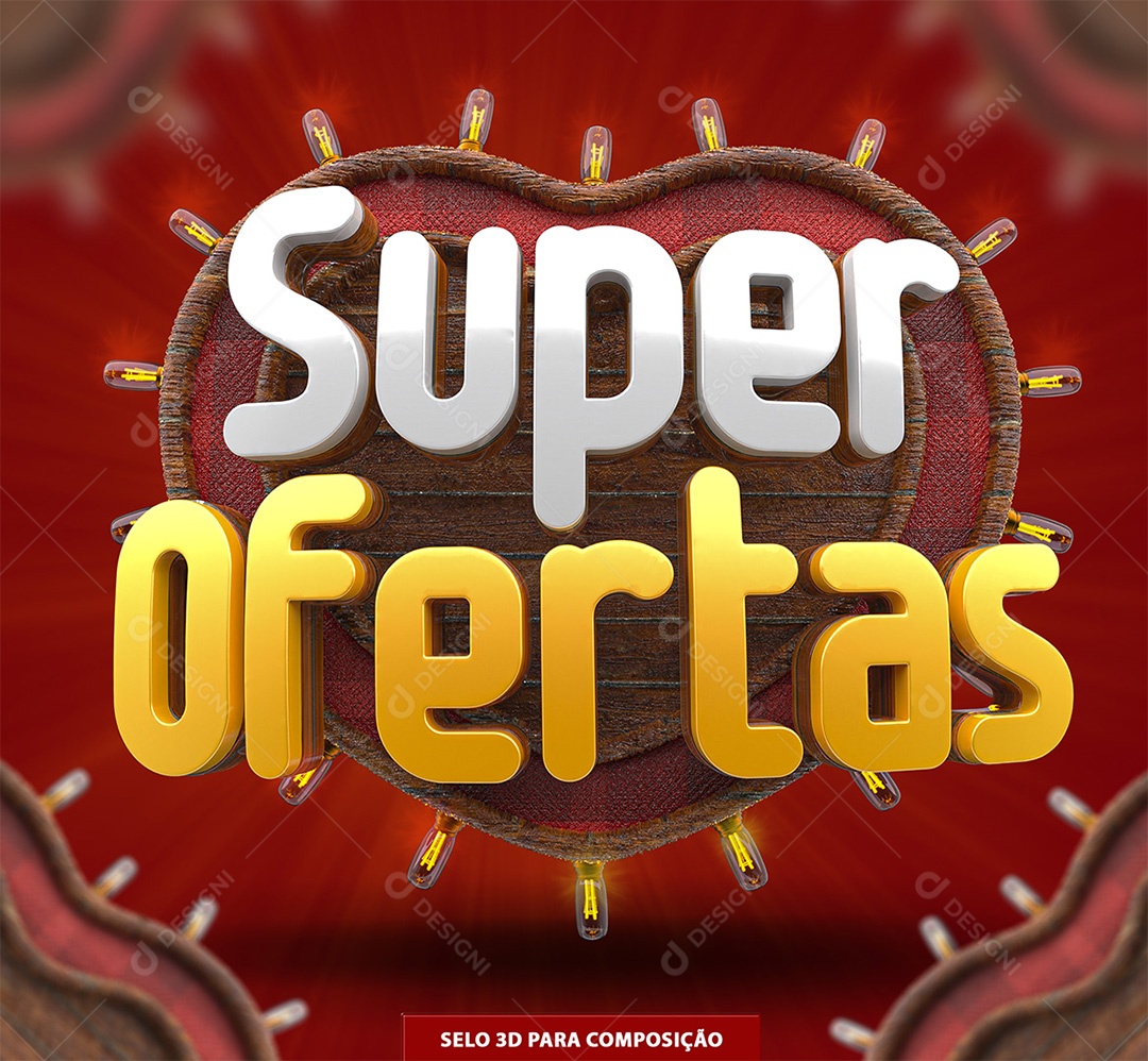 Super Ofertas Selo 3D Branco e Amarelo para Composição PSD