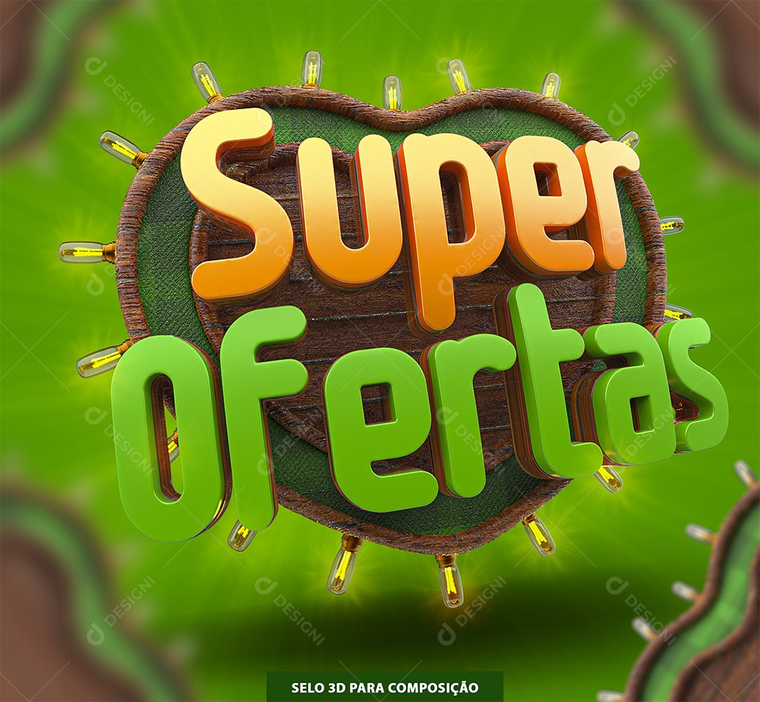 Super Ofertas Selo 3D Laranja e Verde para Composição PSD