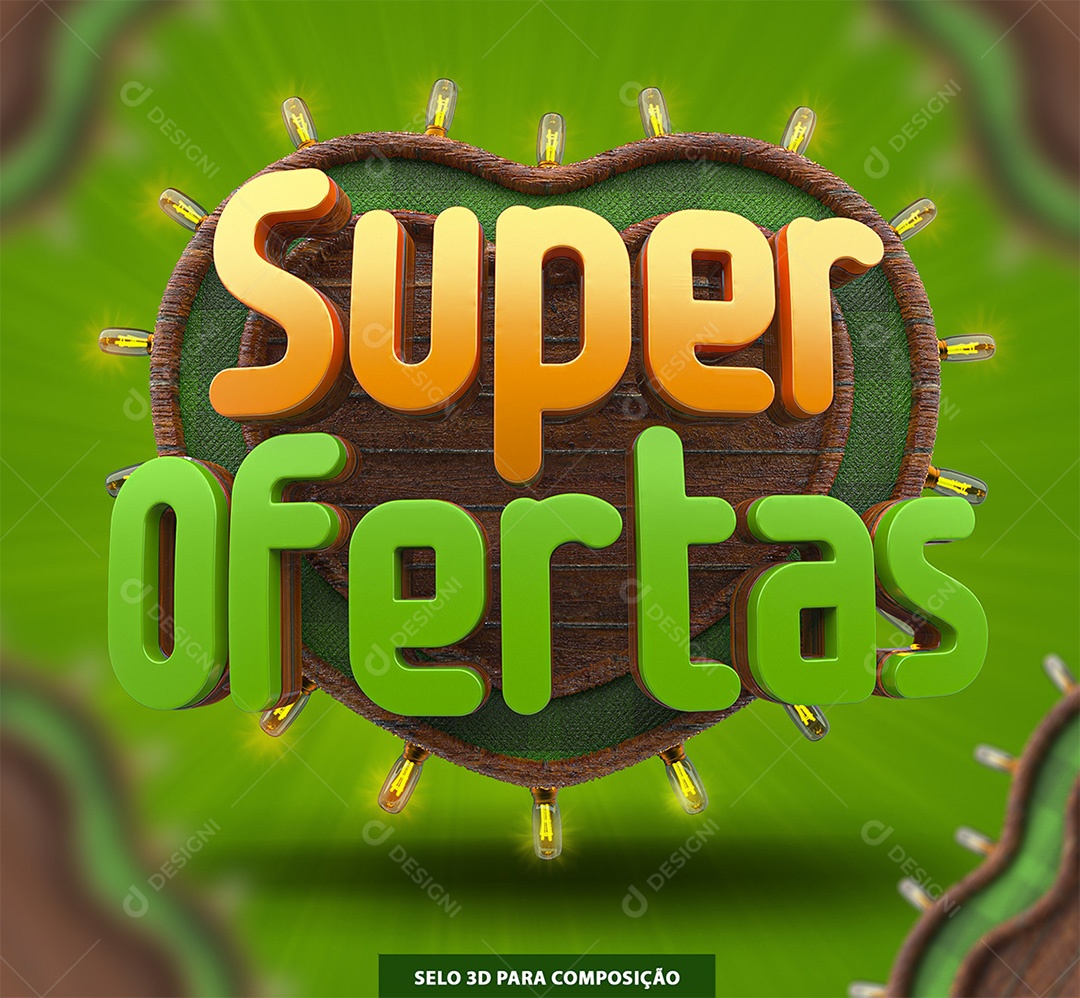 Super Ofertas Selo 3D Laranja e Verde para Composição PSD
