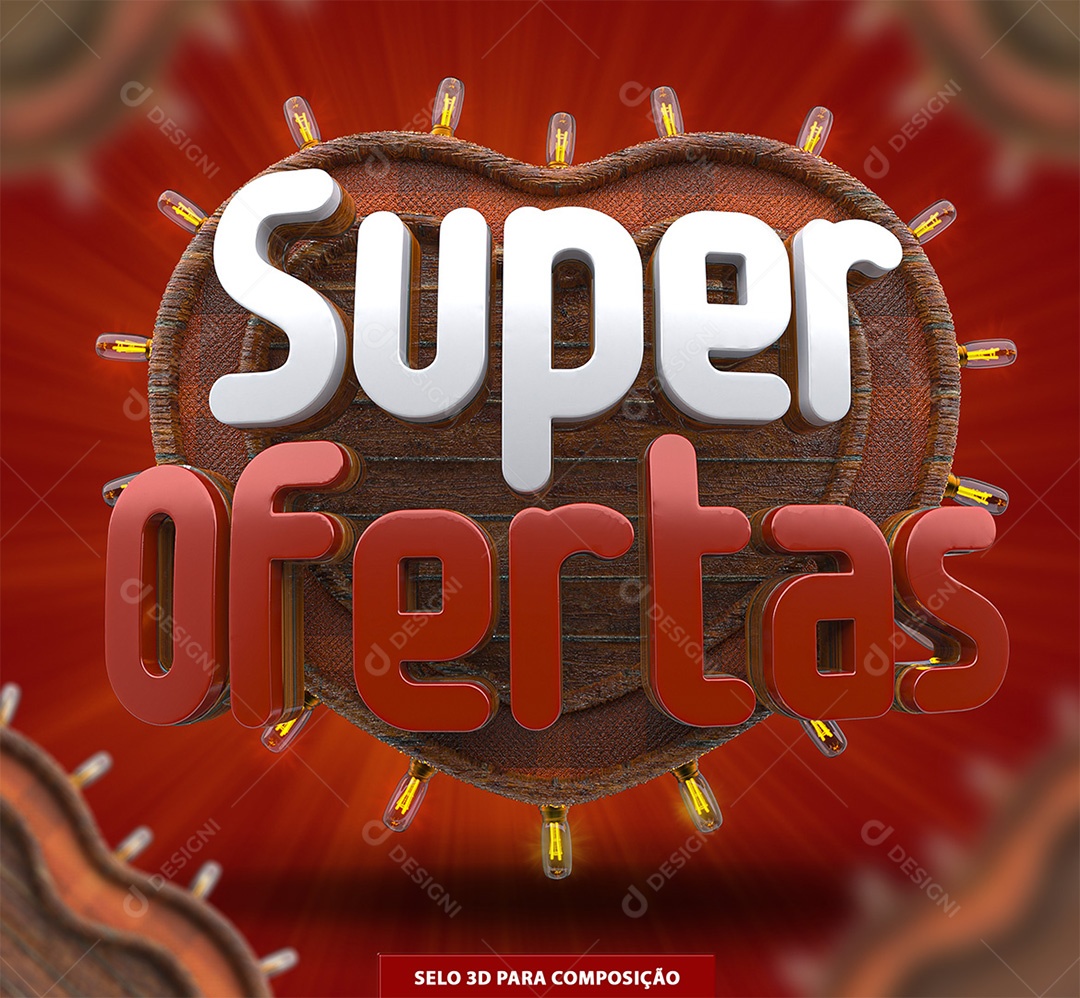 Super Ofertas Selo 3D Branco e Vermelho para Composição PSD