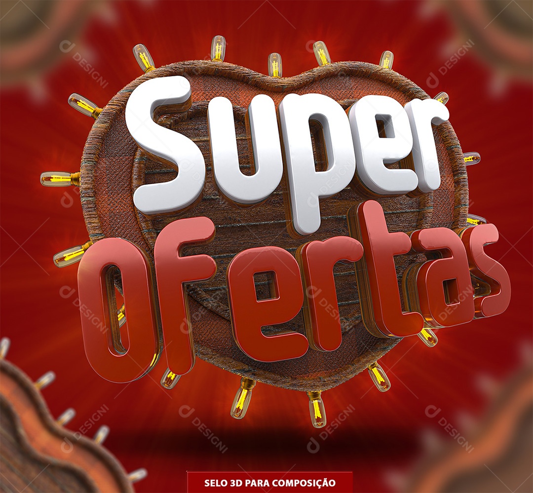 Super Ofertas Selo 3D Branco e Vermelho para Composição PSD