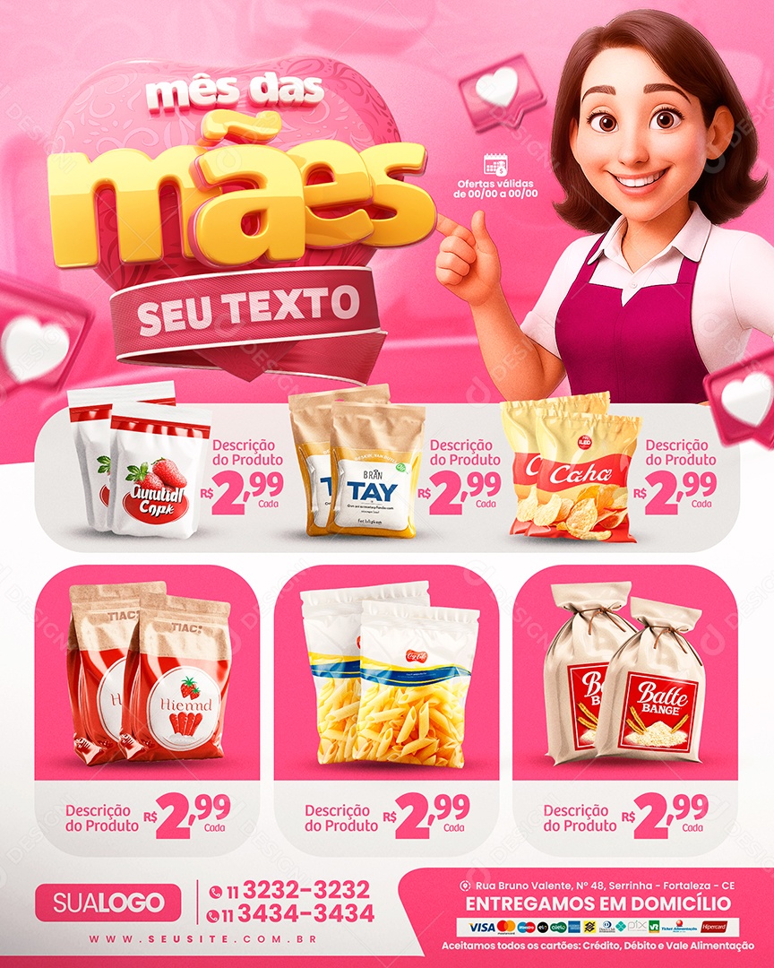 Tabloide Mês das Mães Supermercado Produtos Social Media PSD Editável