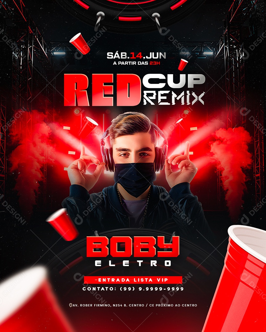 Flyer Red Cup Remix Boby Eletro Social Media PSD Editável