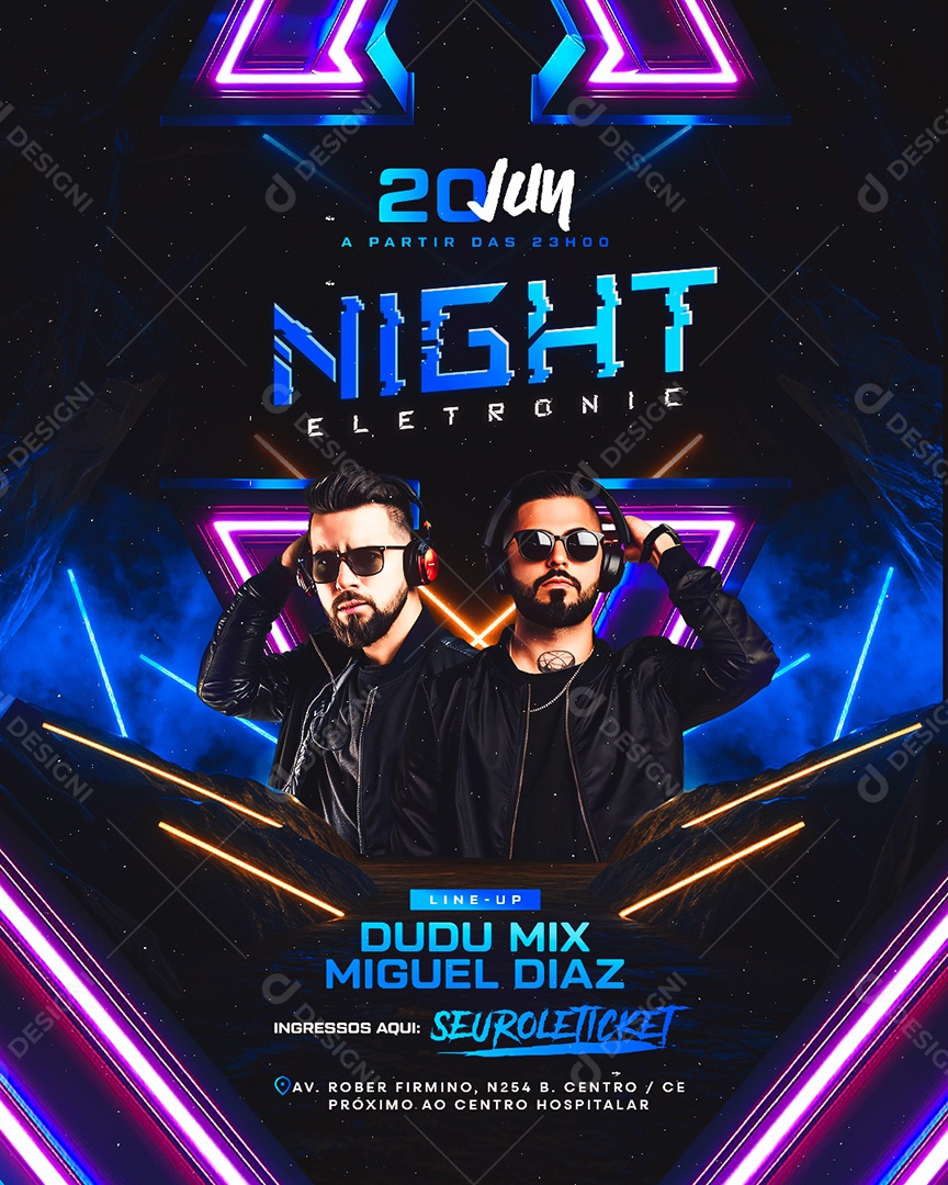 Flyer Night Eletronic Social Media PSD Editável
