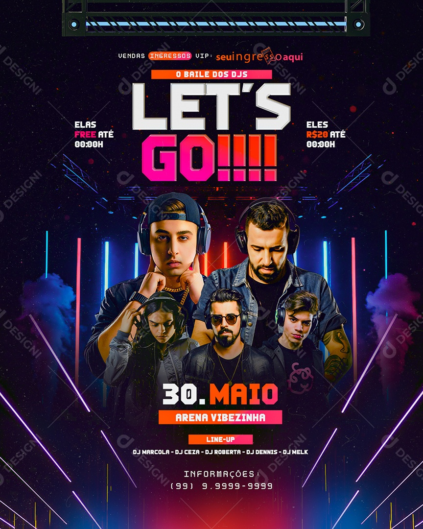 Flyer O Baile dos DJS Lets Go Social Media PSD Editável
