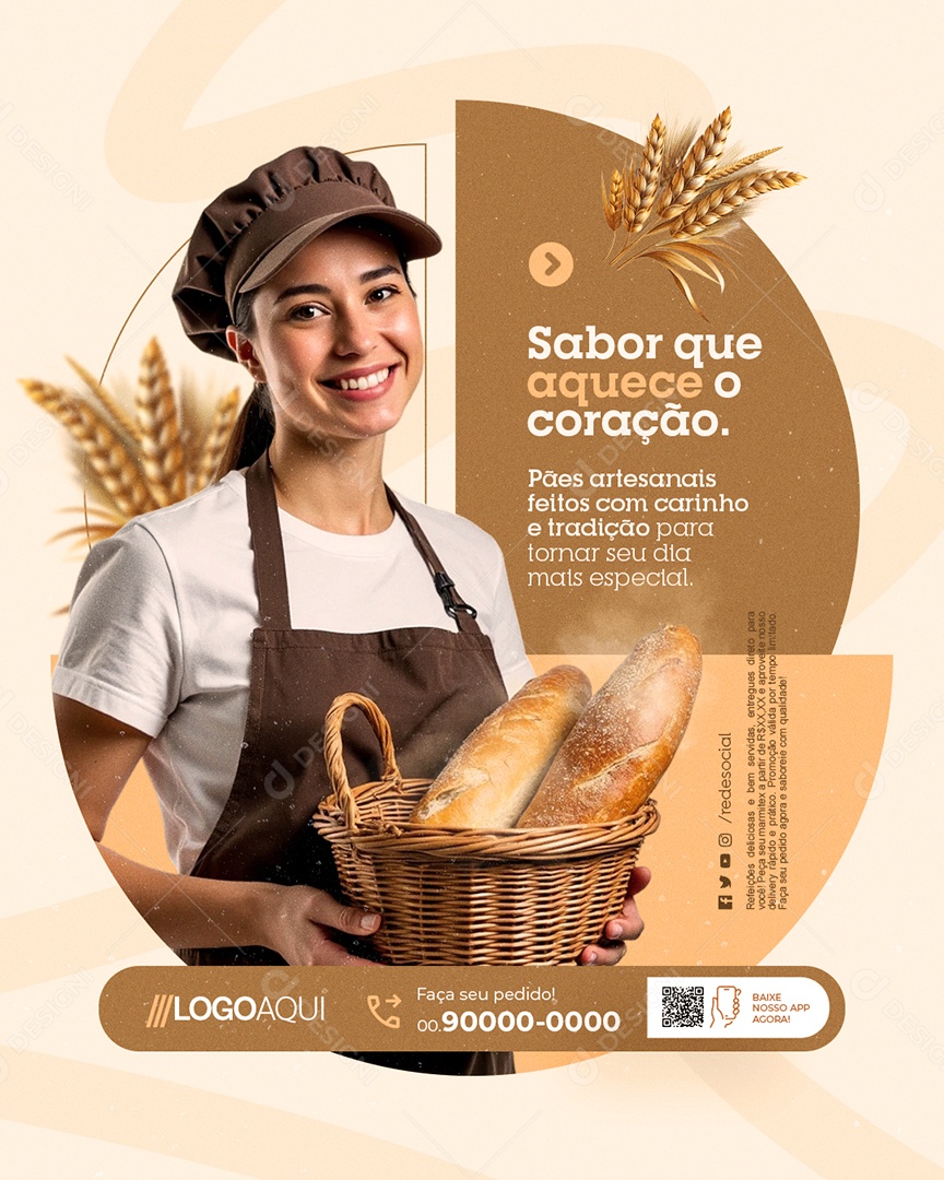 Padaria Sabor Que Aquece o Coração Social Media PSD Editável