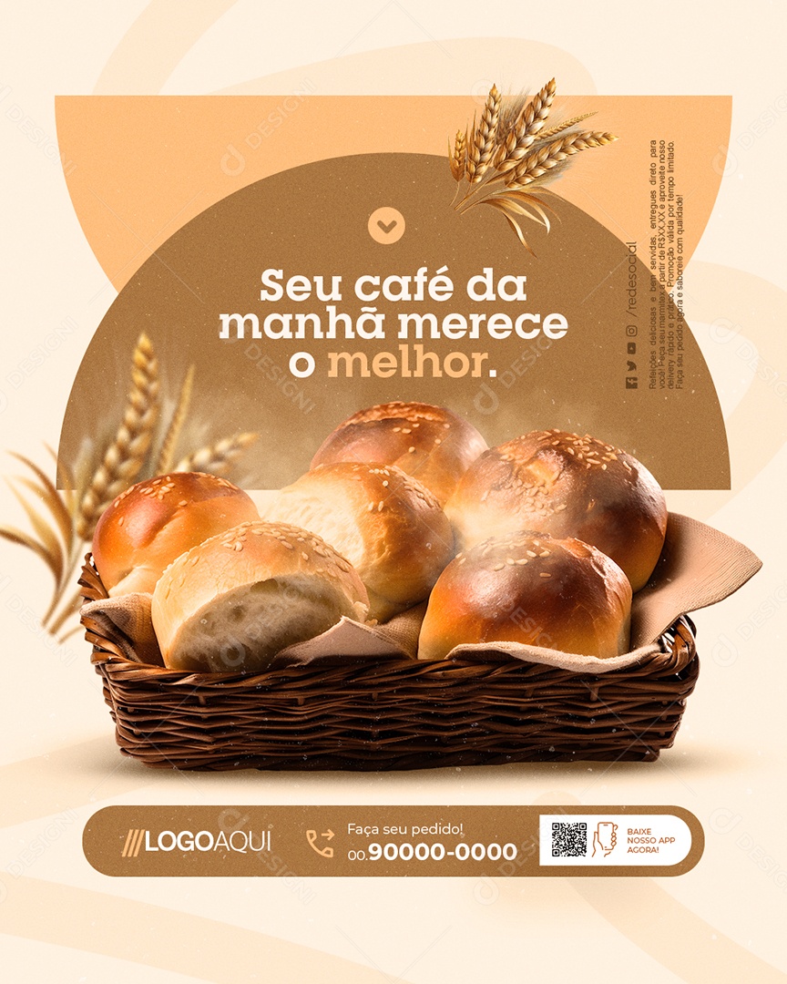 Social Media Padaria Seu Café da Manhã Merece o Melhor PSD Editável