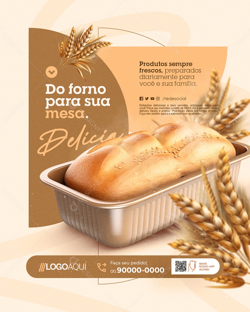 Padaria Do Forno para Sua Mesa Social Media PSD Editável