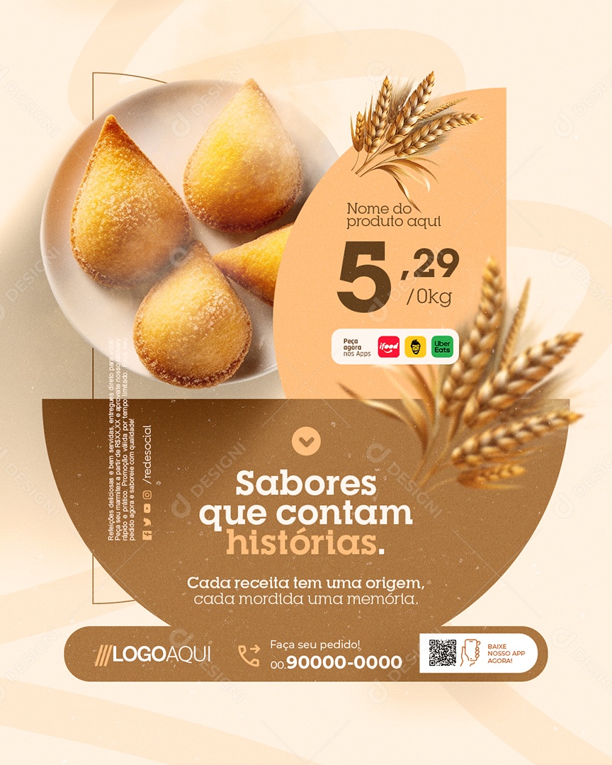 Padaria Coxinha Sabores Que Contam Histórias Social Media PSD Editável