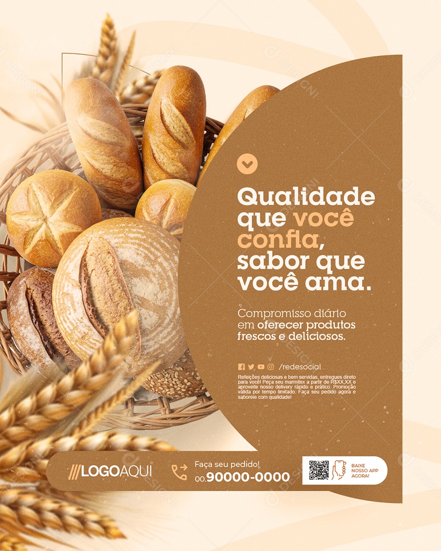 Padaria Qualidade Que Você Confia Social Media PSD Editável
