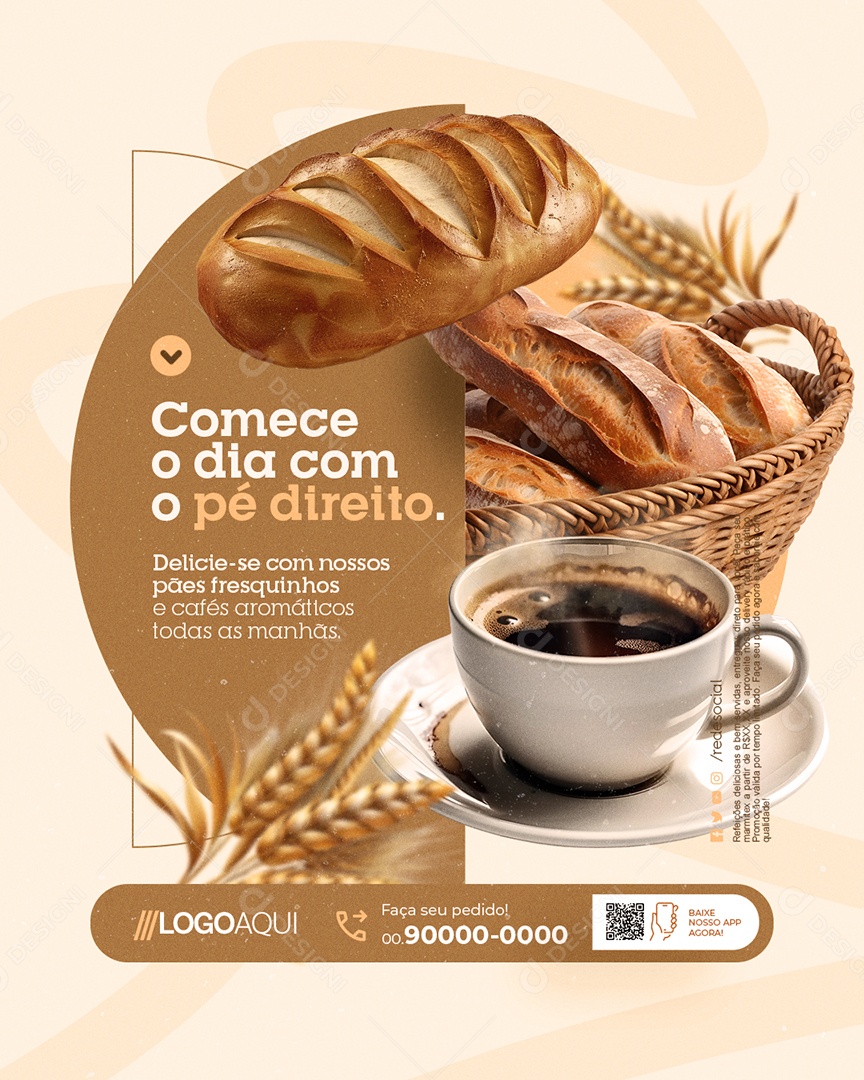 Padaria Comece o Dia com o Pé Direito Social Media PSD Editável
