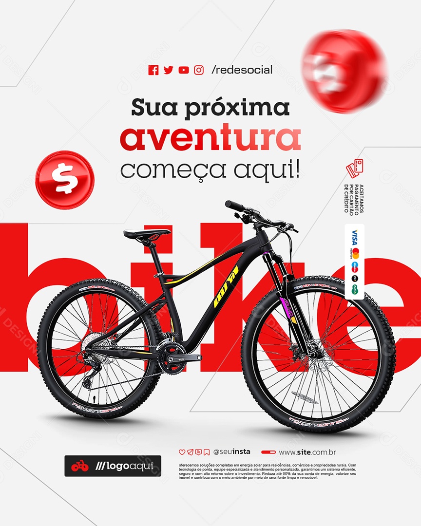 Bicicletaria Sua Próxima Aventura Começa Aqui Social Media PSD Editável