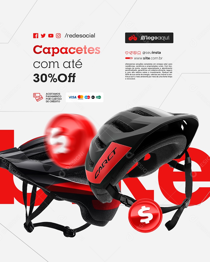 Bicicletaria Capacetes com Até 30% Off Social Media PSD Editável