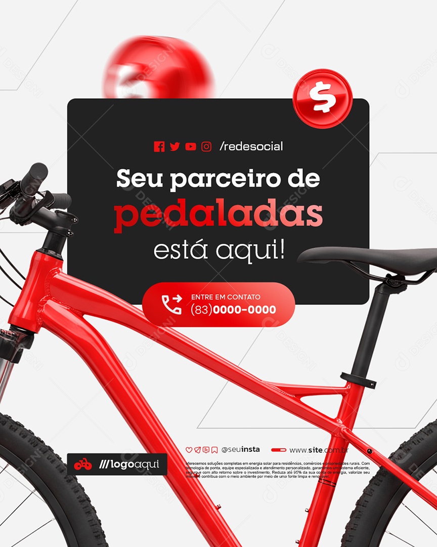 Bicicletaria Seu Parceiro de Pedaladas Está Aqui Social Media PSD Editável