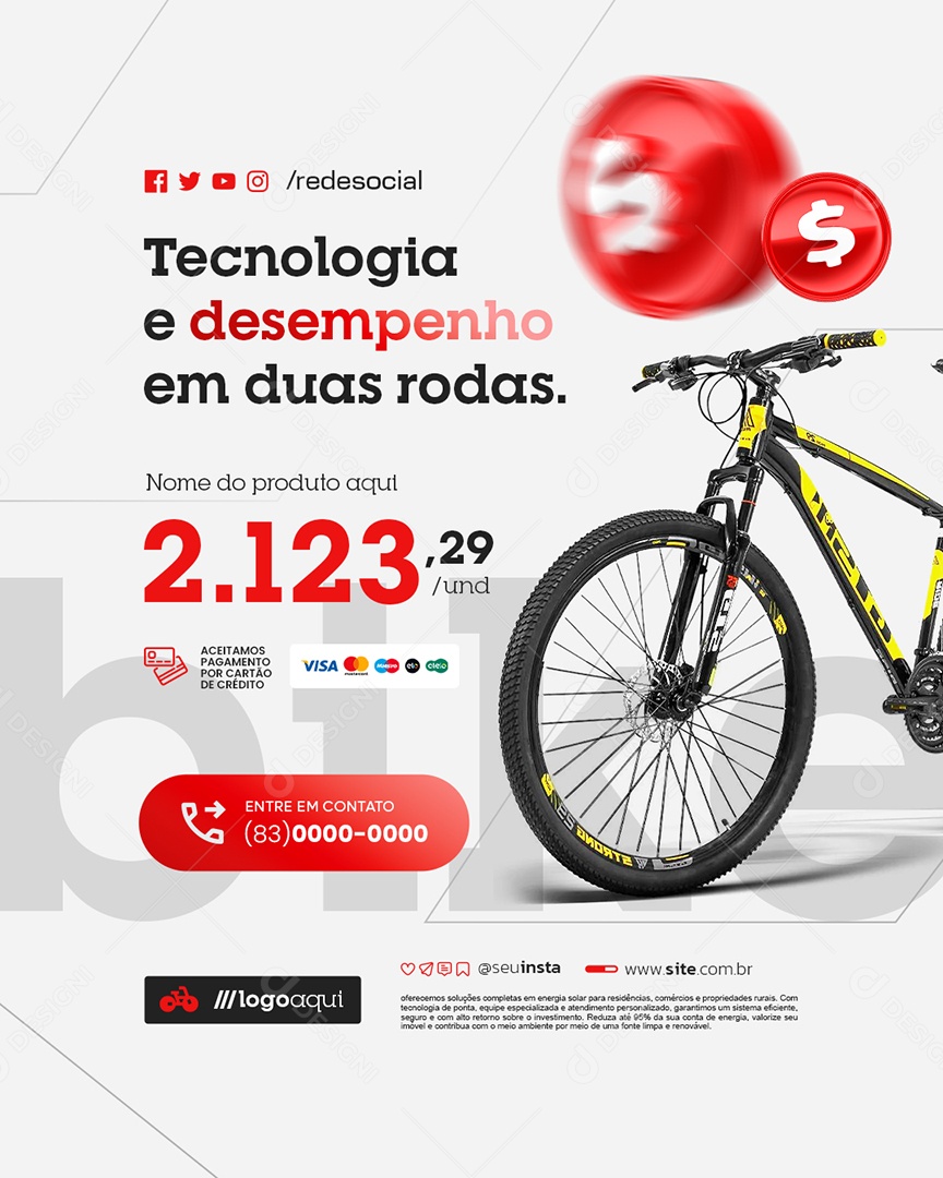 Bicicletaria Tecnologia e Desempenho Social Media PSD Editável