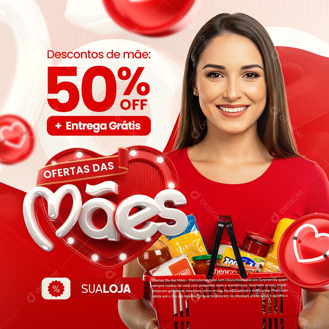 Ofertas das Mães Supermercado Descontos de Mãe Social Media PSD Editável