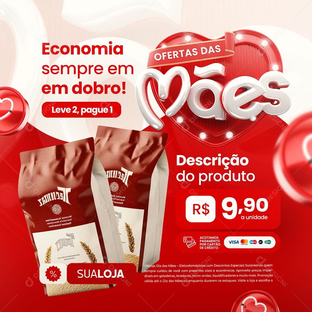 Ofertas das Mães Supermercado Economia Sempre em Dobro Social Media PSD Editável