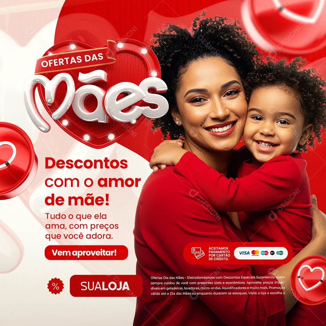 Ofertas das Mães Supermercado Descontos com o Amor de Mãe Social Media PSD Editável