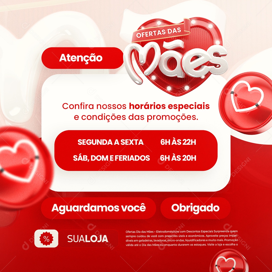 Ofertas das Mães Supermercado Atenção Confira Nossos Horários Social Media PSD Editável