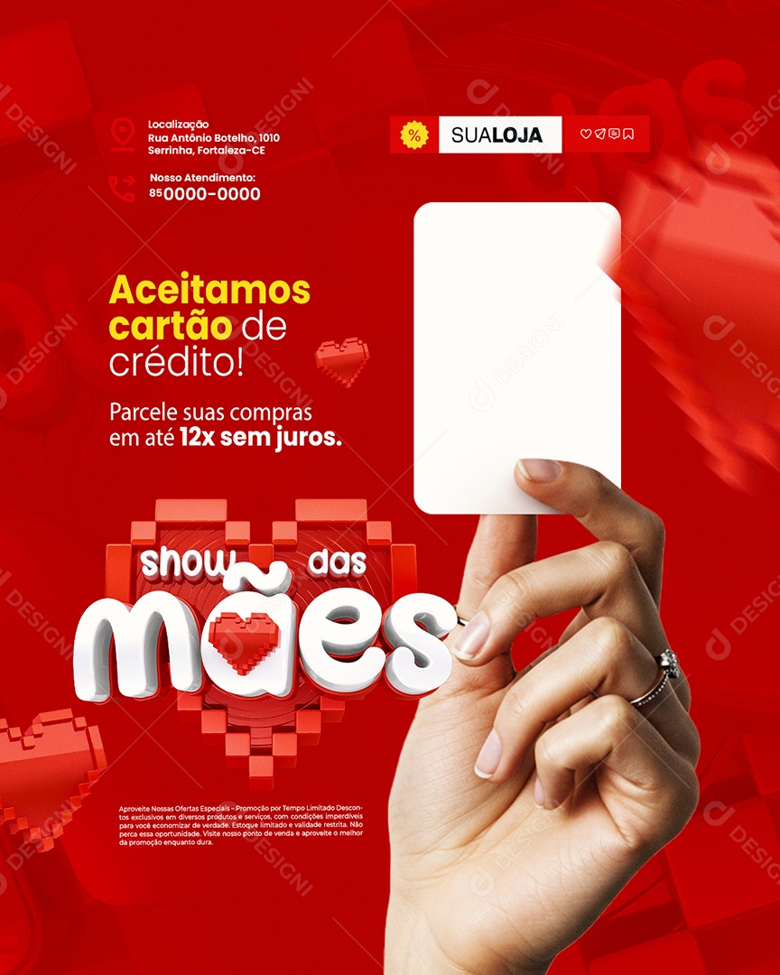 Show das Mães Aceitamos Cartão de Crédito Social Media PSD Editável