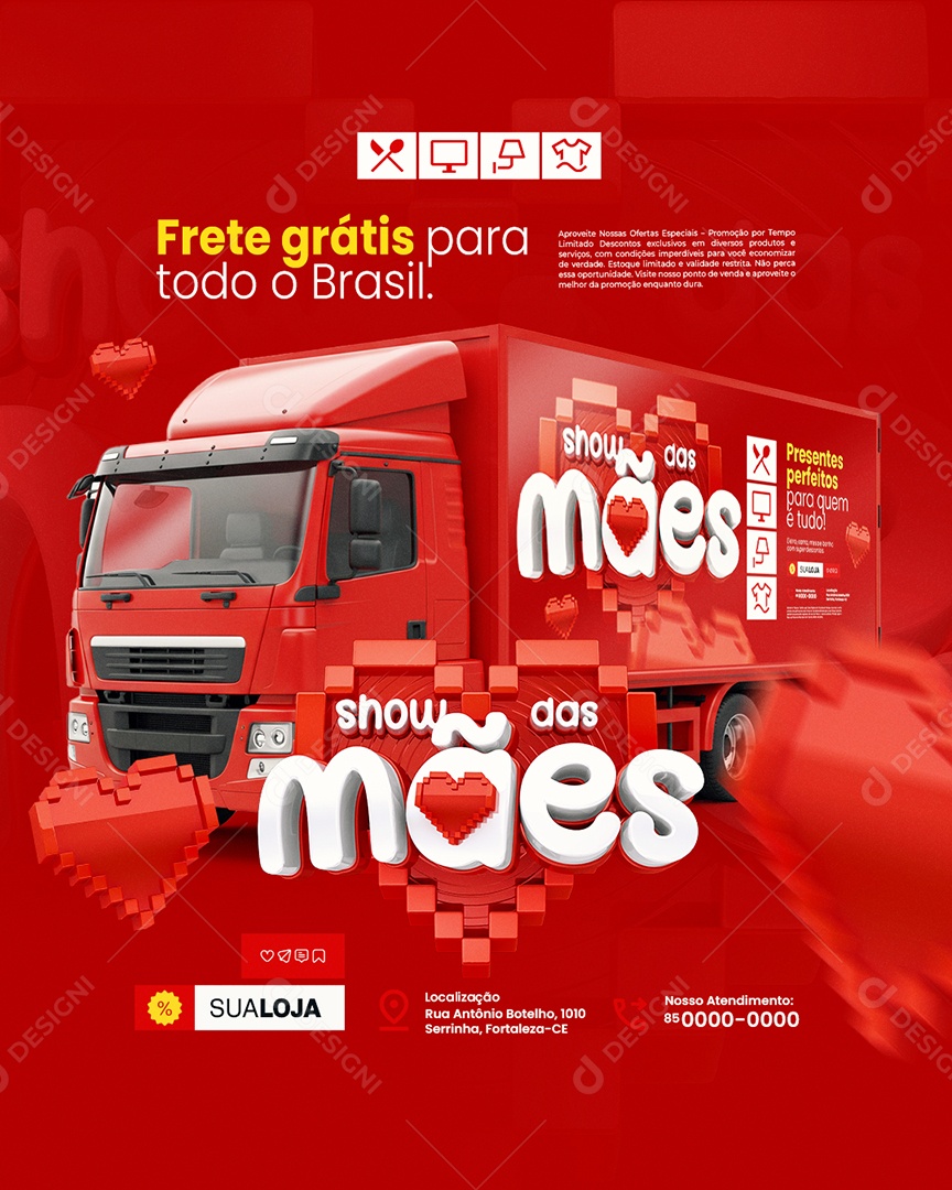 Show das Mães Frete Grátis Social Media PSD Editável