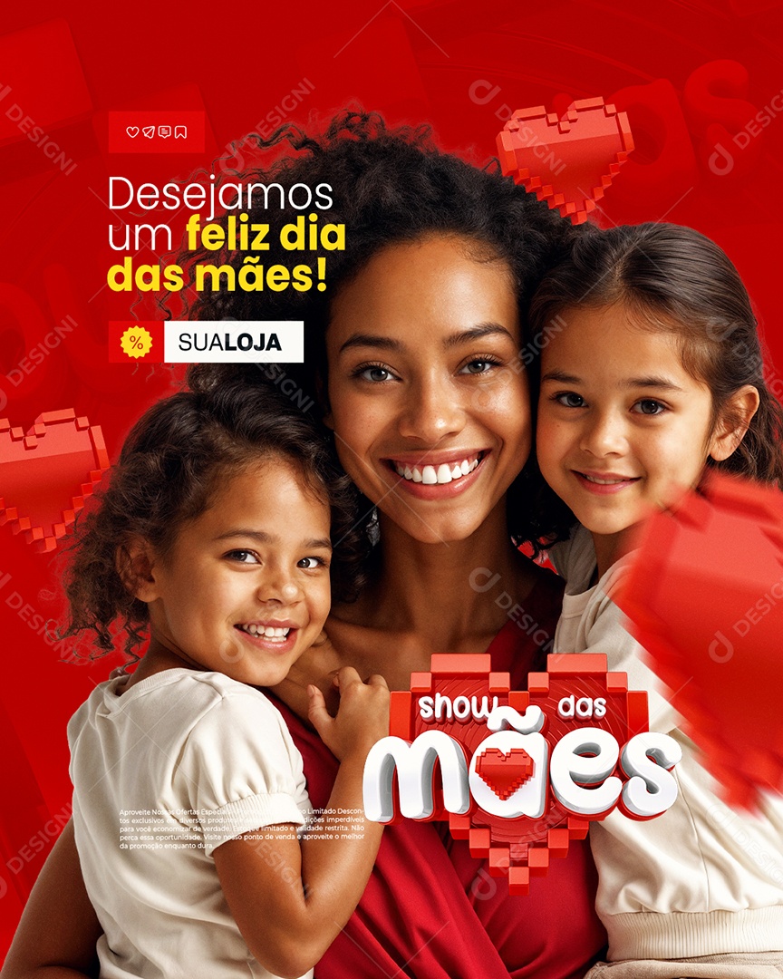 Show das Mães Desejamos um Feliz Dia das Mães Social Media PSD Editável