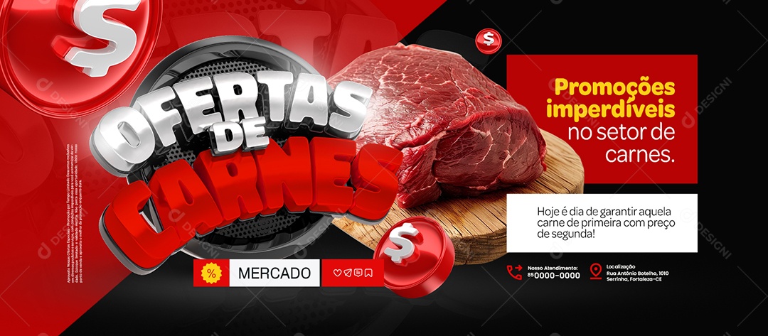 Banner Ofertas de Carnes Açougue Promoção Imperdível Social Media PSD Editável