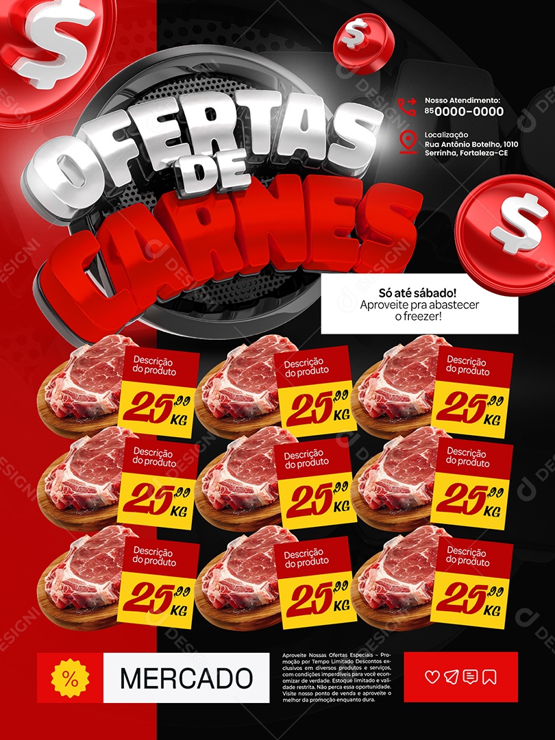 Ofertas de Carnes Açougue Encarte Só Até Sábado Social Media PSD Editável
