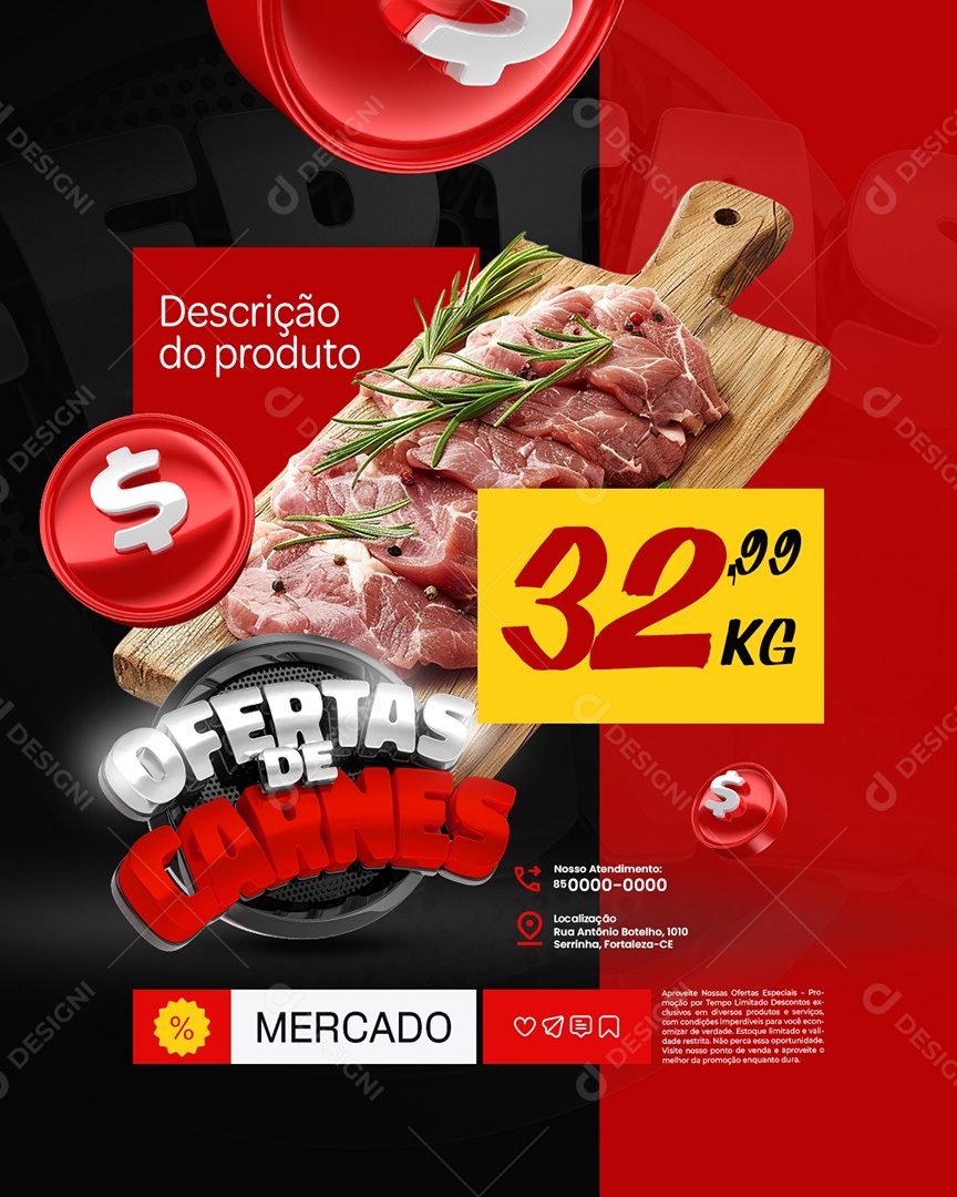 Social Media Ofertas de Carnes Açougue Mercado PSD Editável