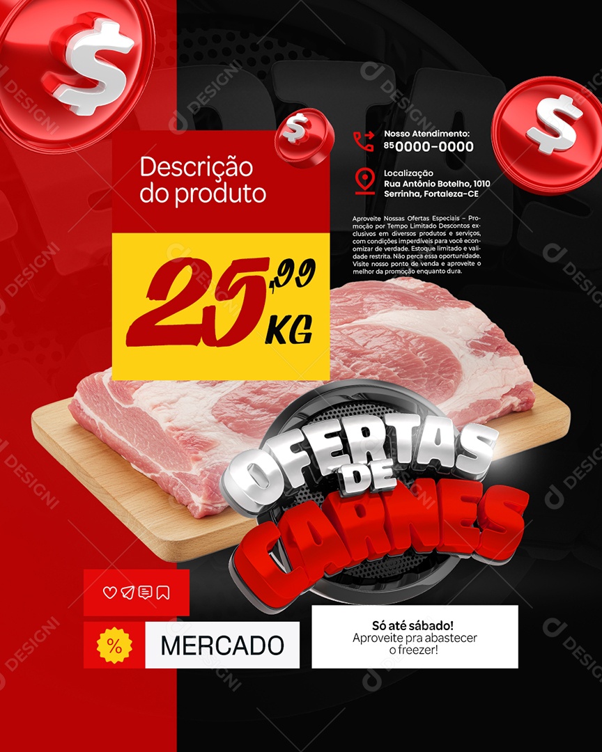 Ofertas de Carnes Açougue Mercado Social Media PSD Editável