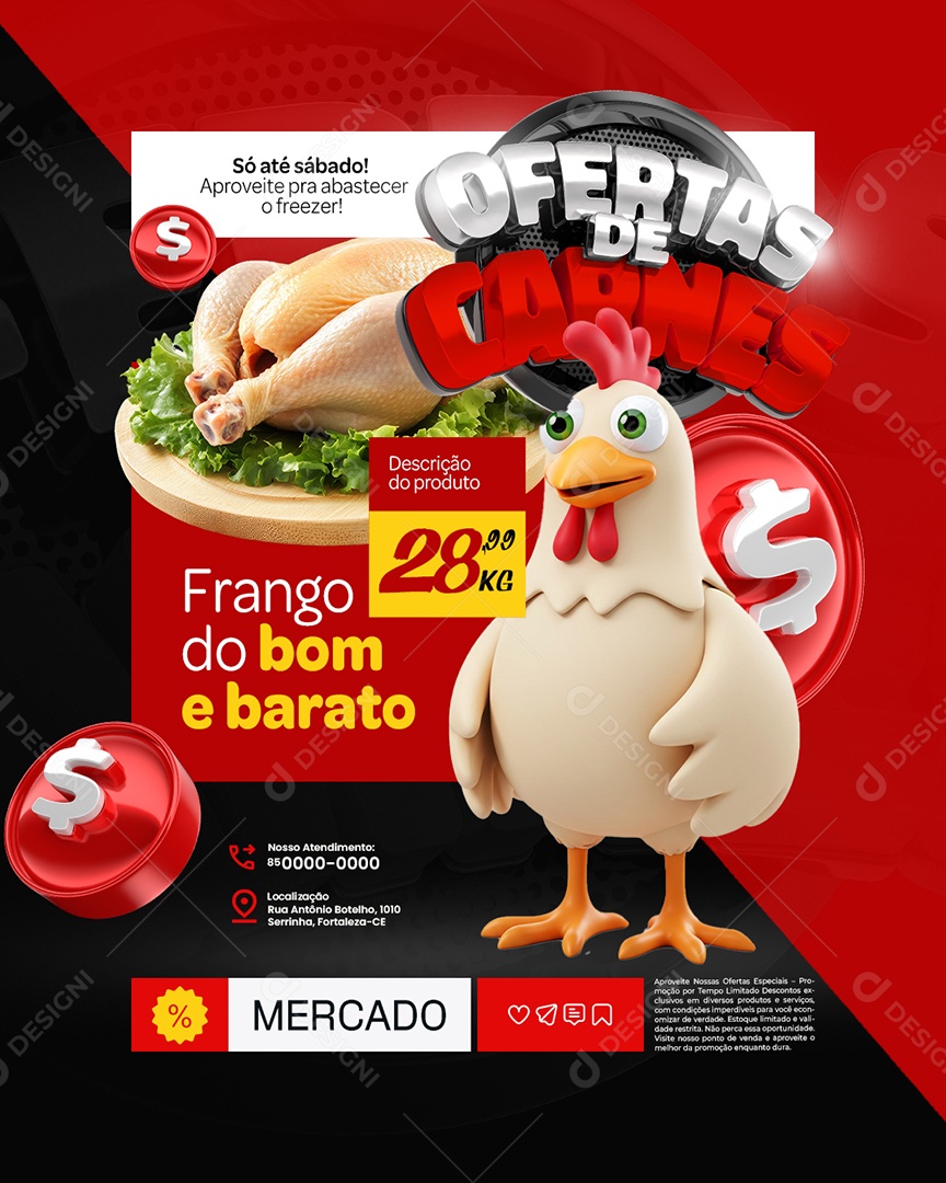 Ofertas de Carnes Açougue Frango do Bom e Barato Social Media PSD Editável