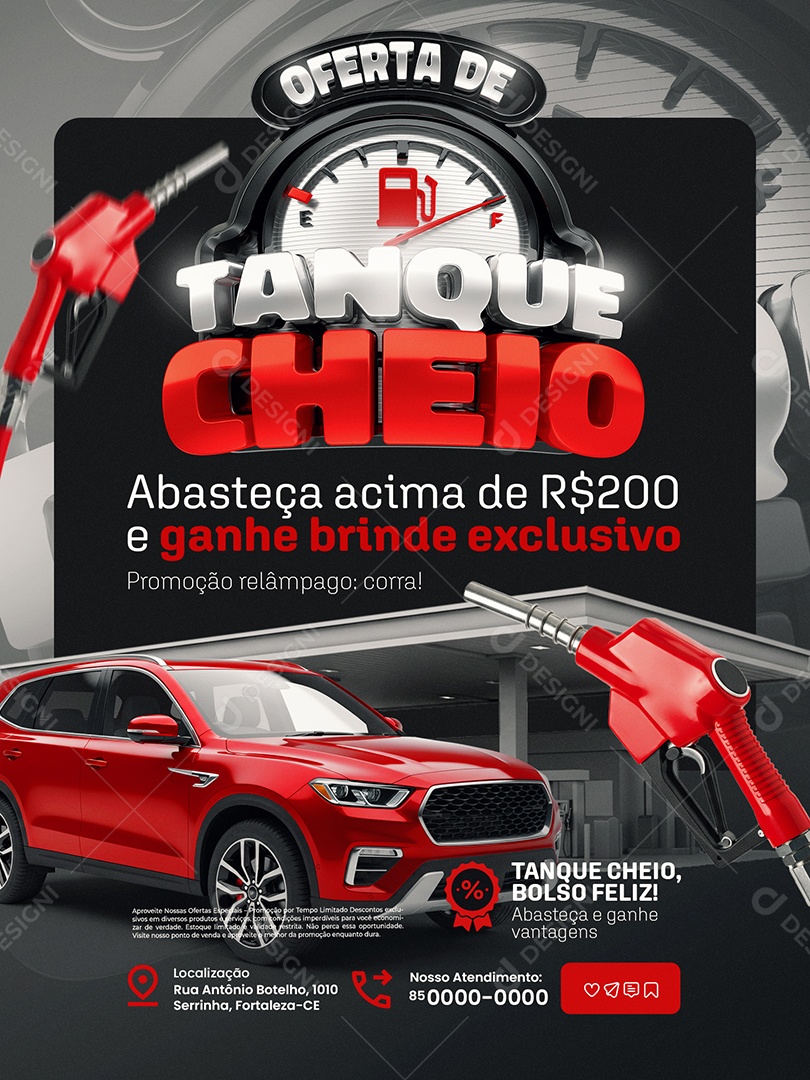 Posto de Gasolina Oferta de Tanque Cheio Encarte Abasteça Social Media PSD Editável